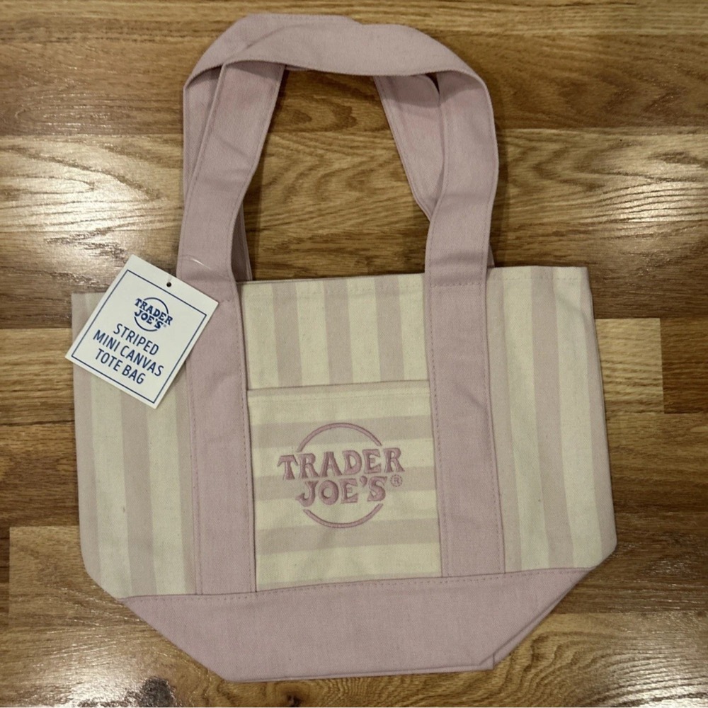 Trader Joe's Limited Edition Striped Mini Canvas Tote Bag Pink Pastel NWT